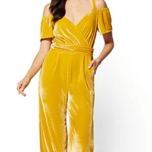 NY&Co velvet cold shoulder jumpsuit